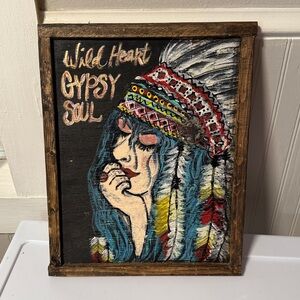 Original Bohemian Wall Art with Feathered Headdress